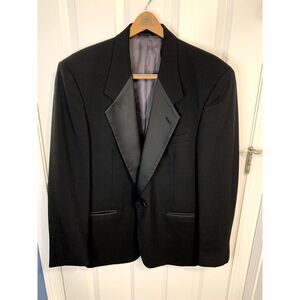 Christian Dior Vintage Le Connaisseur Black Satin Lapel Tuxedo Jacket Size 43R